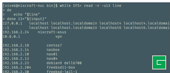 Linux/unix : bash lit un fichier ligne par ligne